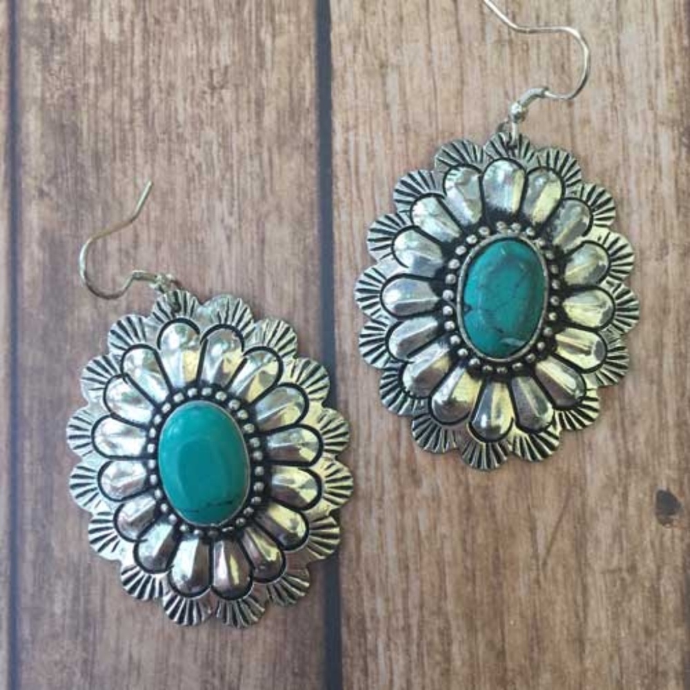 New Western Flower Silver Tone Metal Earrings